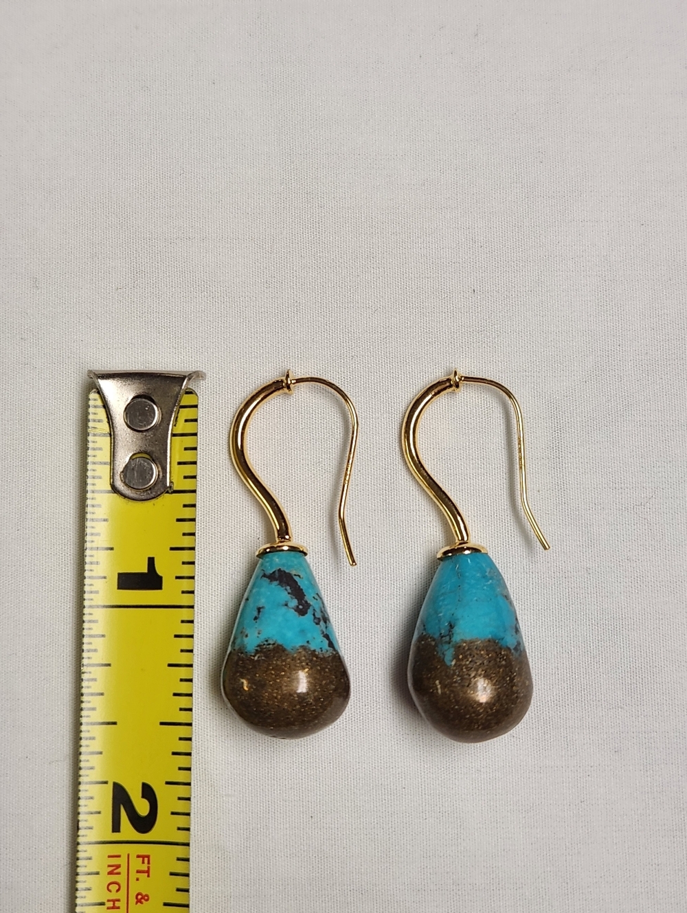 Colleen Lopez Sterling Silver Goldclad Turquoise And Copper Nugget Earrings - Picture 10 of 10